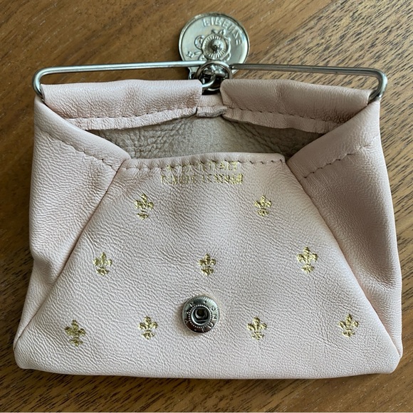 Triangle Fold Italian Leather Coin Purse Florence Firenze Pink Fleur de Lis - Picture 6 of 12